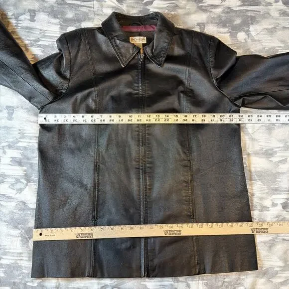 Kim Rogers Brown Genuine Leather Lined Full Zip Jacket Coat Women’s Size Large - Picture 9 of 11